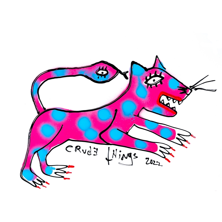 Pink Snake Cat with Blue Spots