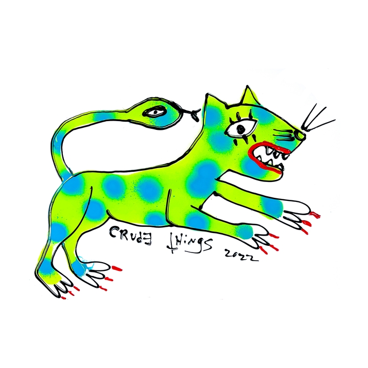 Green Snake Cat with Blue Spots