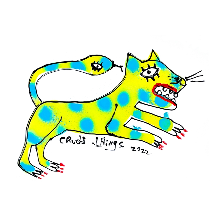 Yellow Snake Cat with Blue Spots